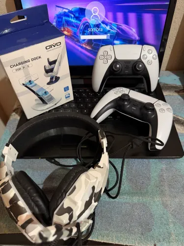 2 controle ps5 fone e suporte carregador 