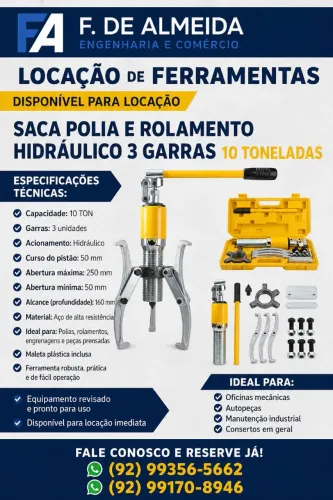 Saca polia e rolamento hidráulico 3 garras 10 toneladas