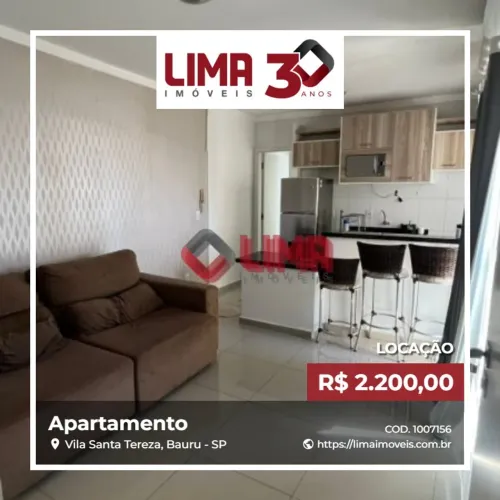 Apartamento mobiliado no Residencial Caires com 40 m² no Vila Santa Tereza, (Bauru) - SP