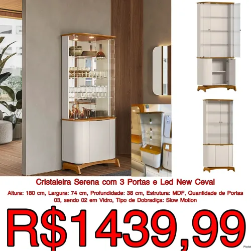 Cristaleira Serena MDF luz led / frete grátis / pague na entrega