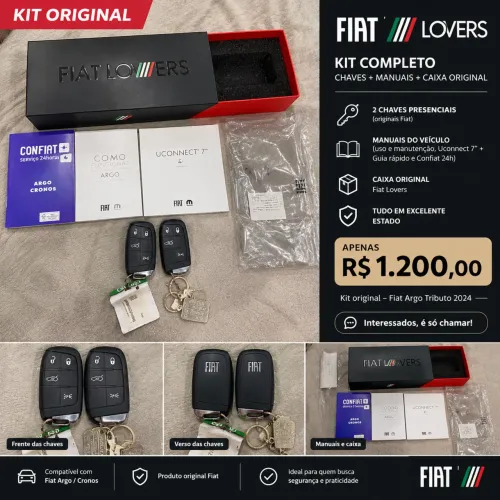 Kit 2 chaves presença originais do Fiat Argo Tributo 2024 + Manuais