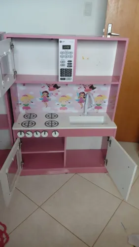 COZINHA INFANTIL COMPLETA EM MDF - ROSA E BRANCA ?