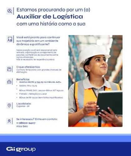 Vaga para Auxiliar de Logística