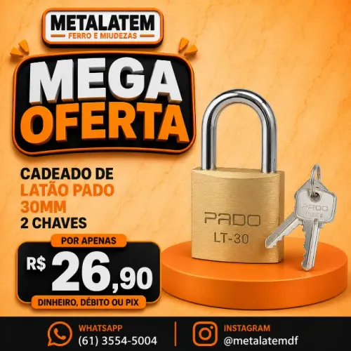 Cadeado Pado Latão 30 mm com 2 Chaves