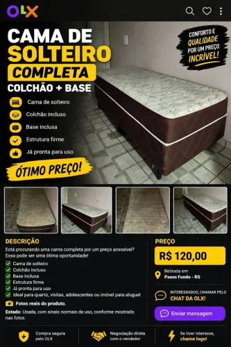 Cama de Solteiro Completa com Colchão e Base - Ótimo Preço!