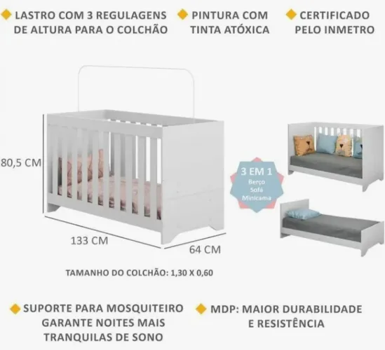 Berço 3 em 1 + Colchão D18