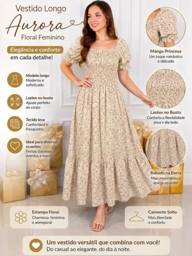 Vestido longo camponesa floral