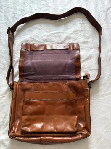 Bolsa carteiro maleta pasta couro lap top fóssil original masculino marrom caramelo
