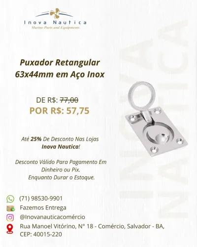 Puxador Retangular 63x44mm em Aço Inox