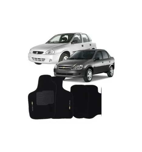 Jogo De Tapete Automotivo wave Corsa Classic 2003 À 2015 Logo Bordado Preto 4 Peças