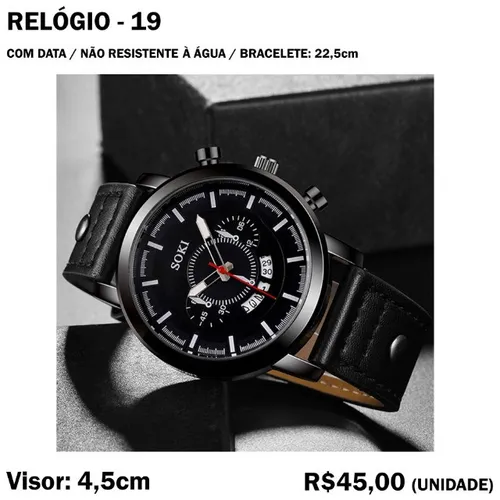 Relógio 19 Masculino de Couro com Data Pontos Brancos