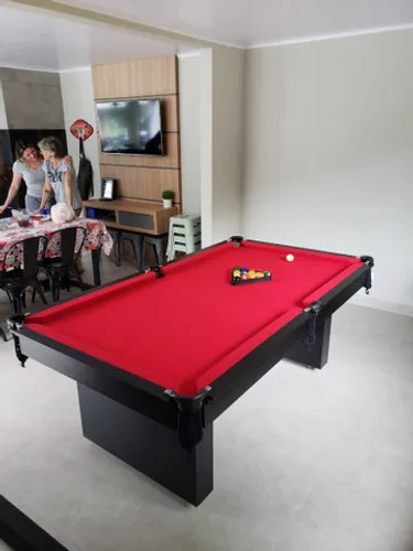 Mesa de Bilhar  Preta Tx Tecido Vermelho Modelo KKH0912