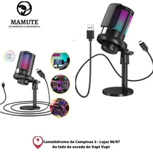 Microfone Profissional Gamer Led Rgb Alta Sensibilidade Usb Cor Preto 1060r