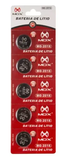 Bateria De Lítio Botão 3v Mox MO-CR2016 - Cartela c/5-Unidades
