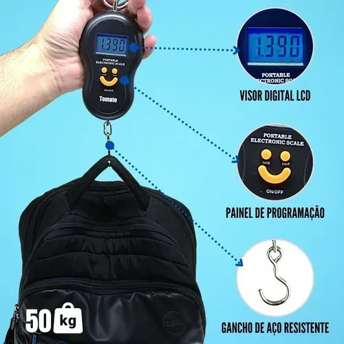 Balança Portátil Digital Mão Bolsa Mala Peixe Até 50kg,com Visor Luminoso