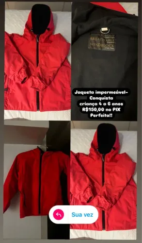 Casaco Impermeável Infantil Conquista - Vermelho
