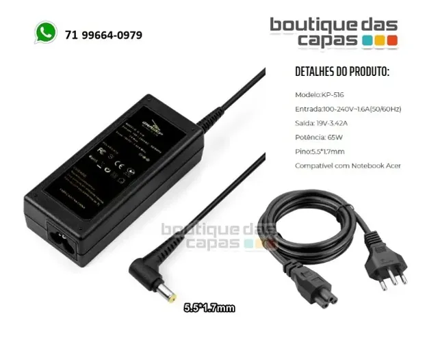 Fonte para Notebook samsung Acer 65W 19V 3.42A - 5.5*1.7mm