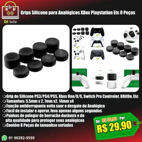 Grips Silicone para Analógicos XBox Playstation Etc 8 Peças
