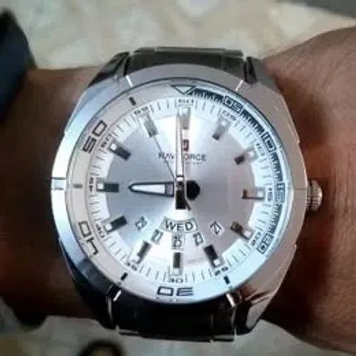 Naviforce  fundo branco original pulseira de aço inoxidável, a prova d'água