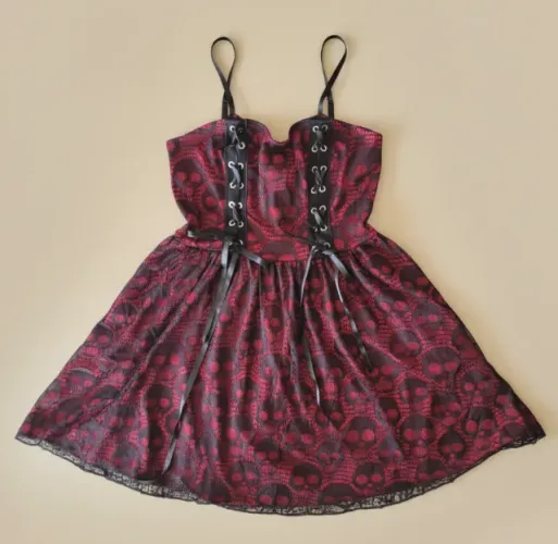 Vestido Romwe Estilo Gótico Renda Vermelho com Preto