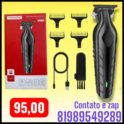 Maquina Acabamento Aparador Barbear Profissional Preto Usb Preto - TOMATE