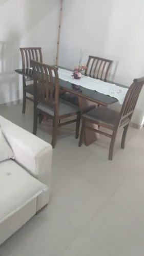 Mesa de Jantar LACA PRETO JACAÚNA RETANGULAR 1.40 X 80, com 06 cadeiras em madeira