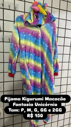 Pijama Kigurumi Macacão Fantasia Unicórnio Tam: P, M, G, GG e 2GG R$ 150