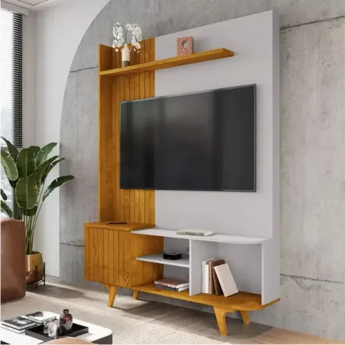 Rack Home Corumbau Nature/Off White C/ Detalhe Frisado Bechara - Entrega Rápida!