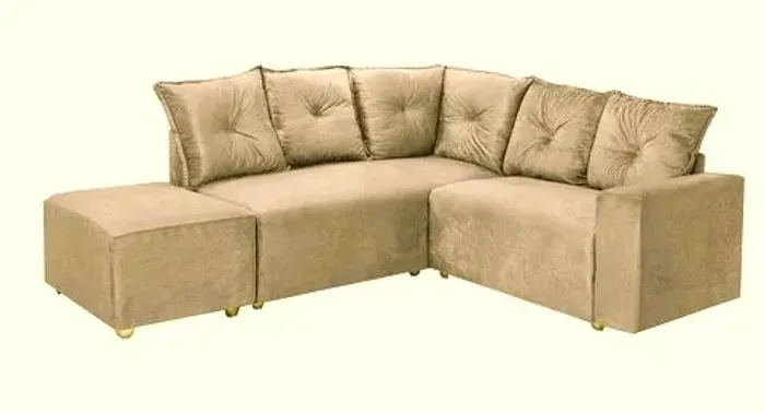Conjunto Estofado de Canto 5Lgs e Puff Veludo Suede Capuccino - Entrega Rápida