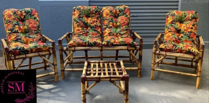 Cadeiras de bambu conjunto com almofadas NOVOS