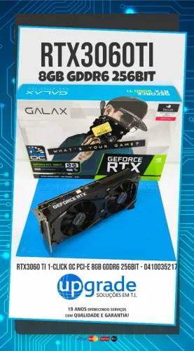 PLACA DE VÍDEO GALAX RTX 3060 Ti 1-CLICK OC 8GB GDDR6 256BIT - TESTADA E C/ CAIXA ORIGINAL