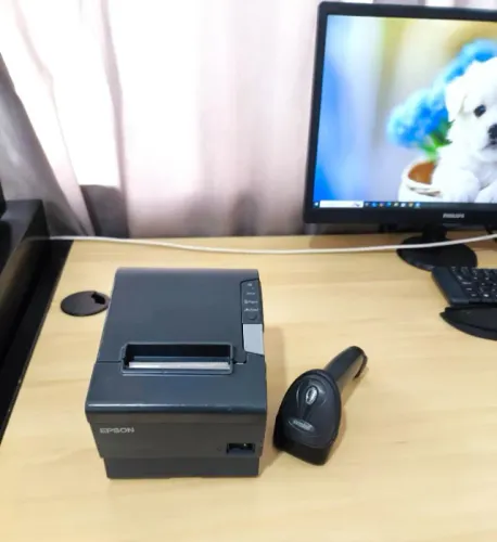 Impressora de cupom Epson + leitor de código de barras