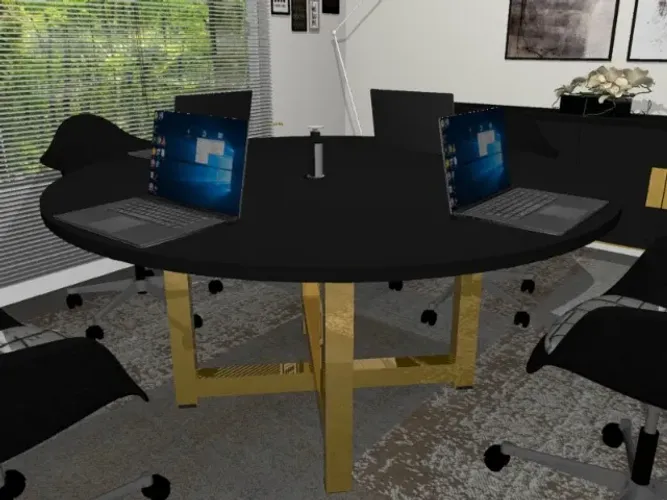 Mesa de Escritório Delluxe Gold. Alto Padrão Torre de Tomadas: L140CM X P140cm x 74cm 