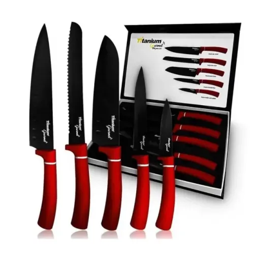 KIT FACAS PRIME 5 PEÇAS VERMELHA