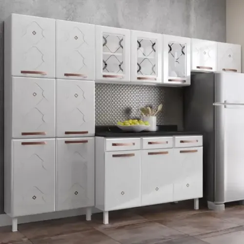 Armario de Cozinha de Aço Completa Mirage New 14 Portas 2 Gavetas com Vidro Paneleiro 