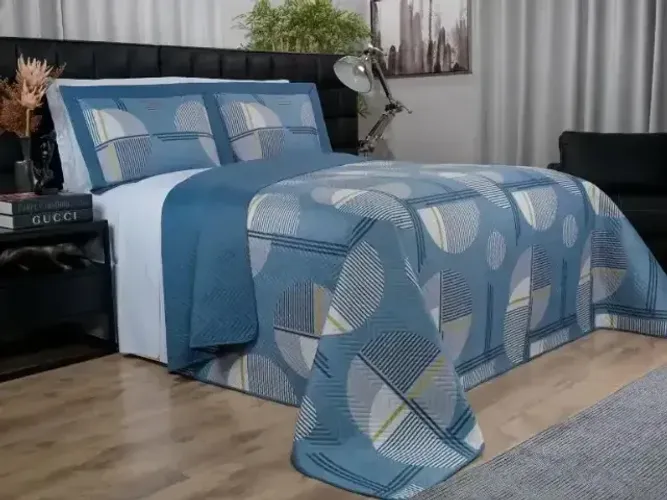 Kit: 1 Cobre-leito Casal Bouti de Microfibra Ultrasonic Estampada + 2 Porta-travesseiros -