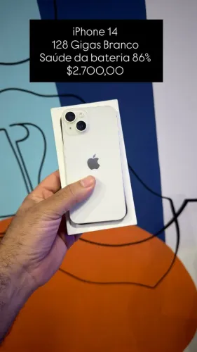 iPhone 14 /128GB / Branco / Saúde de bateria 86% / R$ 2.700,00