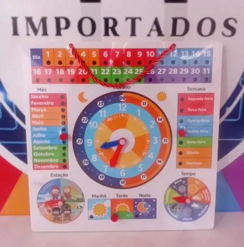 brinquedo educativo ensina as hora,calendario, dia , tempo, mes