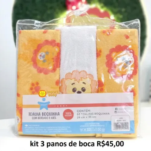 Kit Toalhinha de Boca Infantil Bordado 3 Peças, Modelos Diversos
