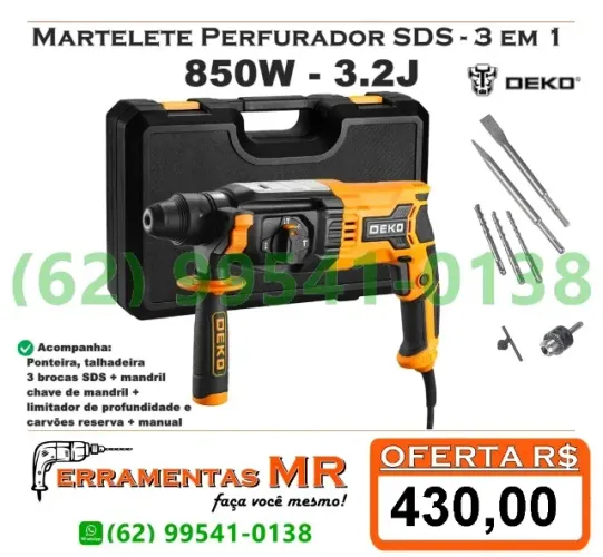 Martelete SDS plus 850w com Acessórios