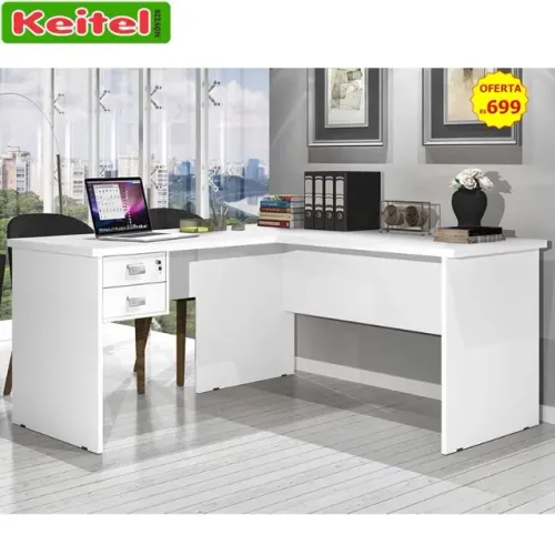 Escrivaninha Tauros Em L Com 2 Gavetas Branca