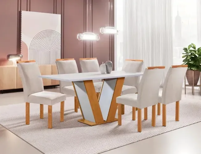 Mesa de Jantar Qatar 6 Cadeiras MDF Tampo Smart - Entrega Segura!