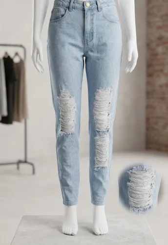 Calça Mom Jeans Destroyed De Cintura Alta