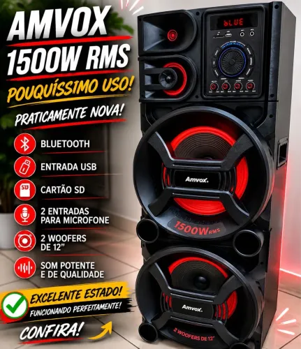 ? Caixa de Som Amvox 1500W RMS - Praticamente Nova