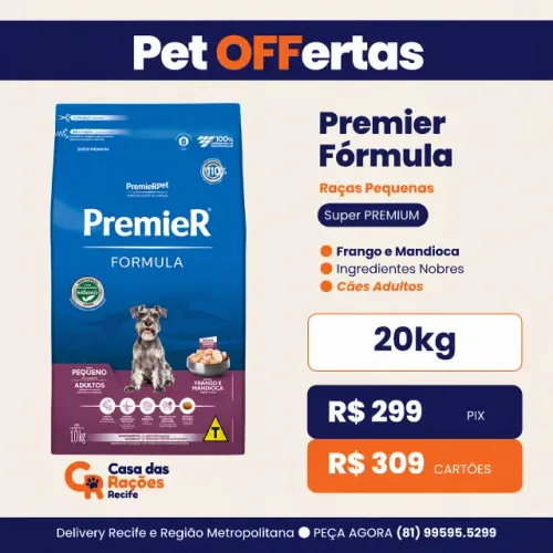 Ração Premier Fórmula Cães Adultos Raças Pequenas 20kg Frango