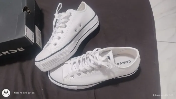 ALL Star Branco de couro plataforma 