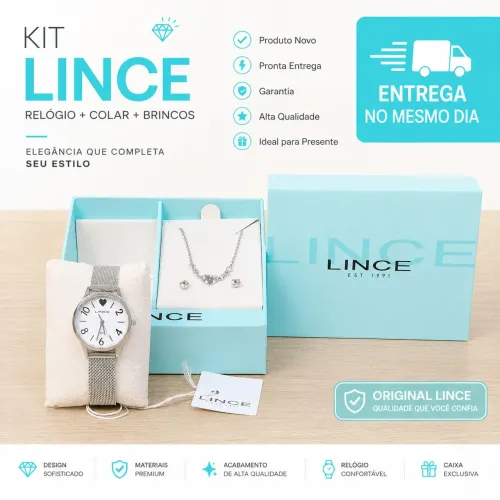 Kit Relógio Lince Feminino Original com Colar e Brincos