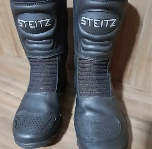 Botas de moto Steitz preta, unissex, couro, impermeável, n°37