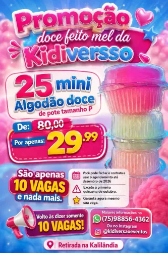 25 algodão doce de pote apenas 29,99 corre que são poucas vagas