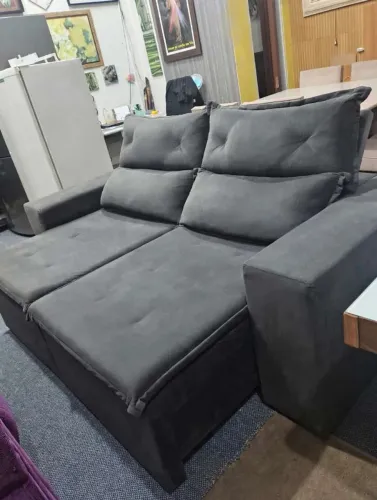 Sofa retrátil reclinável Suede cinza grafite! Entrega.